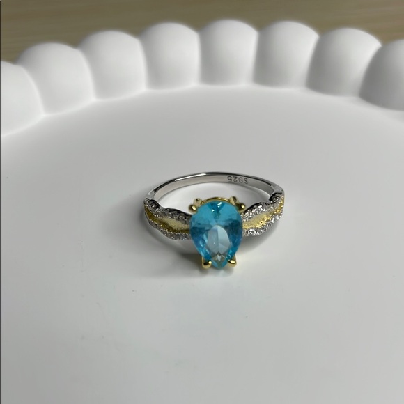 S925 Elegant Blue and Silver Ring aquamarine - Picture 4 of 8